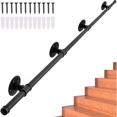 Main Courante pour Escalier 3m, Main Courante Escalier Interieur Exterieur Noir Rampe Escalier intérieur 3m Support Mural Tuyau en Acier Galvanisé Antidérapant Poignée Rambarde de Sécurité (1/5)