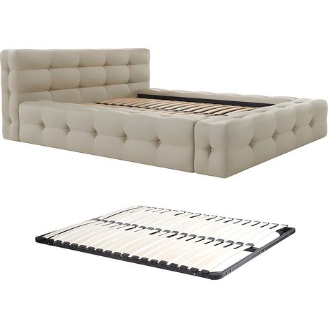 Lit capitonné 140 x 190 cm - Tissu chiné - Beige + Sommier - LERUCO de Pascal Morabito (1/5)
