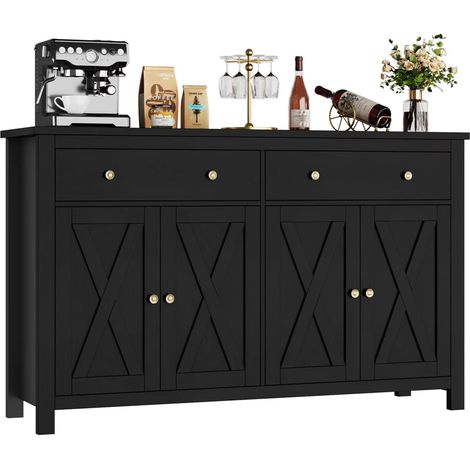 Sideboard 140×40×89 cm Küchen Sideboard mit 2 Schubladen 4 Türen Buffetschrank Schwarz