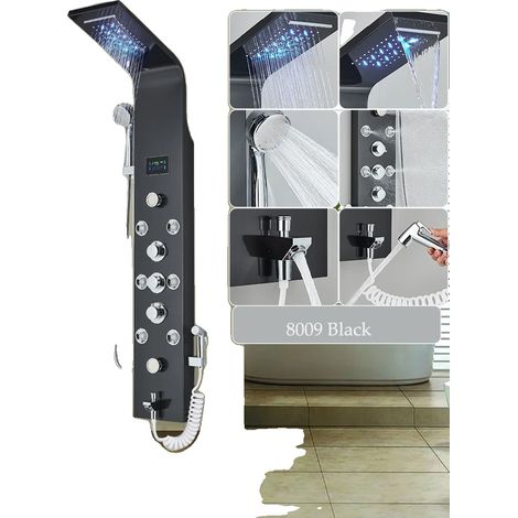 Panel de ducha LED, control de agua fría y caliente, diseño moderno. (1/2)