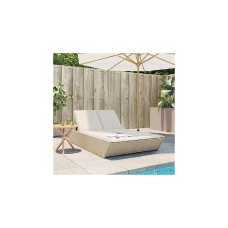 Chaise longue double avec coussins beige résine tressée (1/5)