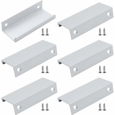 6 maniglie per montaggio posteriore in alluminio, maniglie invisibili per mobili, per cassetti, armadi, armadi, argento, lunghezza 80 mm, ferramenta per armadietti (1/5)