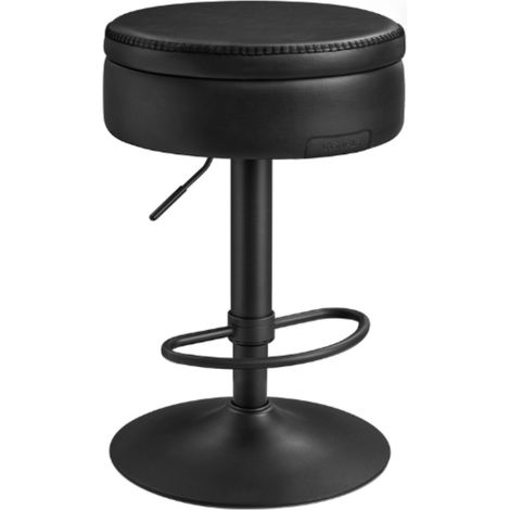 Taburete de bar giratorio de 360° altura ajustable con almacenamiento de poliuretano y costuras moderno para barra de cocina fácil montaje color negro 120005375