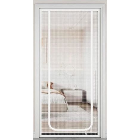 Mückenschutz für Tür – Katze – 90x210 cm – Weiß – Klettverschluss – Insektenschutz