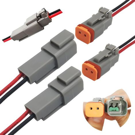 Connecteur DT, 2 Sets connecteurs à 2 Pin broches étanches mâles et femelles, avec câble 16AWG, pour moto, scooter, voiture, bateaux (1/4)