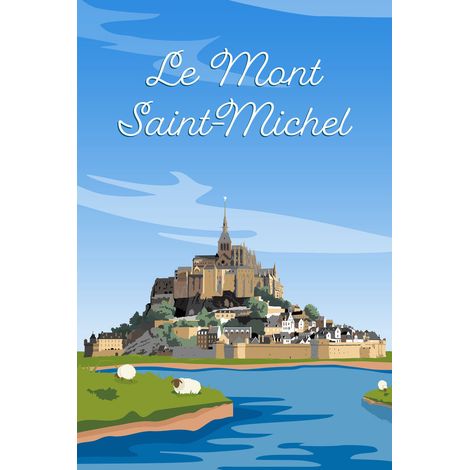 Tableau sur toile illustration Mont-Saint-Michel de jour 30x45 cm - Impression sur Toile Murale Décorative - Image imprimée en HD sur Toile - Toile sur Châssis en Bois FSC - Fabriqué en France (1/5)