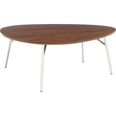 Oval coffee table chrome legs and Walnut effect top, Ezia 100x95x35.5 cm