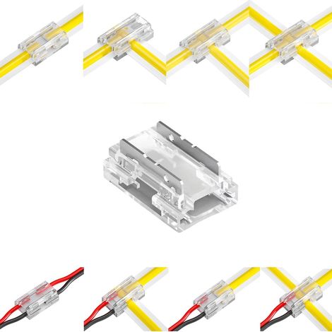 Lot de 25 connecteurs de bande LED 8 en 1 à 2 broches de 8 mm, connecteur de lumière COB, connexion sans soudure, connecteur de bande à bande à fil pour bande LED COB/SMD 2835/3528 (1/5)