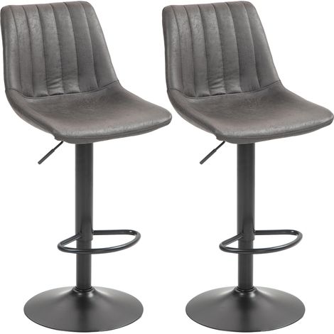 Ensemble de 2 tabourets de bar style rétro, avec repose-pieds, réglables en hauteur, vérin à gaz, gris foncé (1/5)