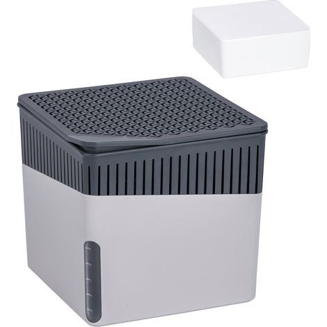 Déshumidificateur WENKO Cube gris 1000 g pour 80 m³ absorbeur d'humidité chimique kit absorbeur d'humidité sans électricité idéal pour salle de bain sous-sol et chambre avec 2 x 1000 g calciumchlorure (1/5)
