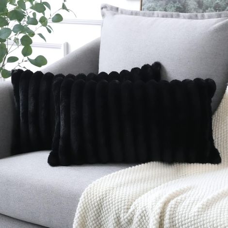 Set di 2 federe in morbido velluto, federe in pelliccia sintetica, copricuscini decorativi per camera da letto, letto, auto, casa, divano (30x50 cm, nero)