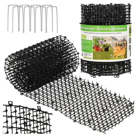 Mata con espinas para ahuyentar aves y gatos, protectora y negra.