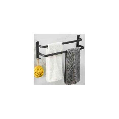 Toallero de pared - Toallero de baño - Toallero adhesivo de aleación de aluminio negro mate no poroso - Barra doble de 40 cm - Crezuo