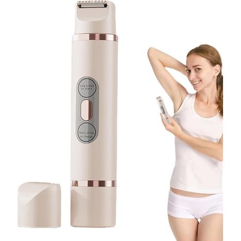 Appareil d'épilation - Tondeuse - Rasoir électrique - Ladyshave - 2 en 1 Double tête - Étanche IP7, utilisable sur peau sèche ou humide - 1 pièce - Pour le soin du corps féminin - Blanc (1/5)