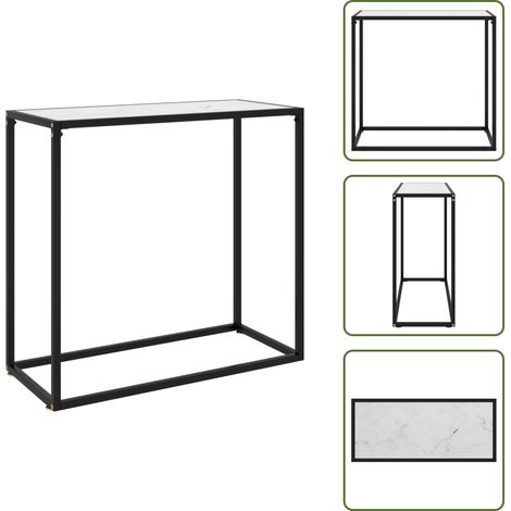 Konsolentisch Weiß 80x35x75 cm Hartglas - Konsolentisch - Wohnzimmermöbel - Sideboard - Tisch Weiß - Marmoreffekt (1/5)