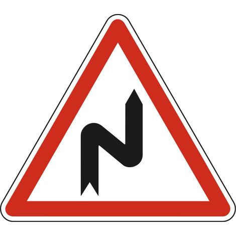 Panneau de signalisation danger - Succession de virages dont le 1er est à droite - Triangulaire - Gamme Ecolign - Classe 1 - 500mm