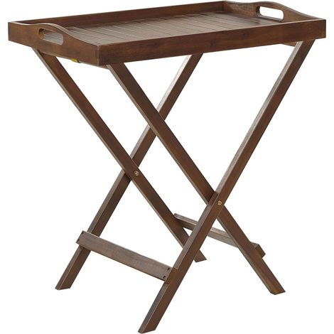 Garden Side Table AMANTEA Acacia Wood Dark Brown Folding