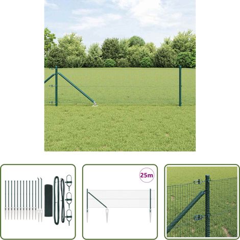 vidaXL Clôture en acier - Poteau de clôture. Vert 25 x 0,8 m (treillis 16 x 16 mm) (1/5)