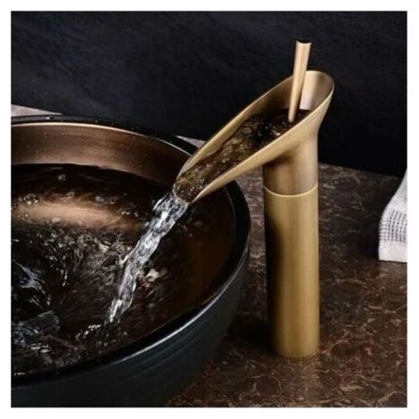 Rubinetto per lavabo da bagno, miscelatore a cascata per bagno, miscelatore regolabile per acqua calda e fredda, ottone cromato (A) (1/5)