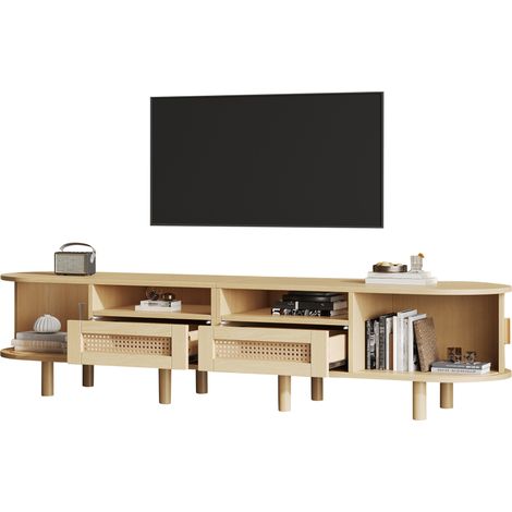1704040 cm. Support oval pour téléviseur et plateau de montage de téléviseur. Meuble de rangement pour téléviseur avec 2 compartiments en rotin. Plan de travail pour téléviseur jusqu’à 70 pouces.Coule (1/5)