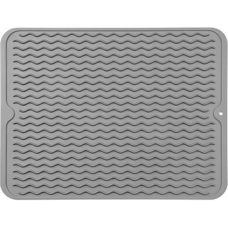 Lntyq Tapis Egouttoir Vaisselle Silicone, 40 cm x 30 cm Tapis Absorbant Vaisselle Cuisine, Tapis de Sechage Vaisselle pour Évier de Cuisine, Résistant À la Chaleur et Antidérapant (Gris Foncé)