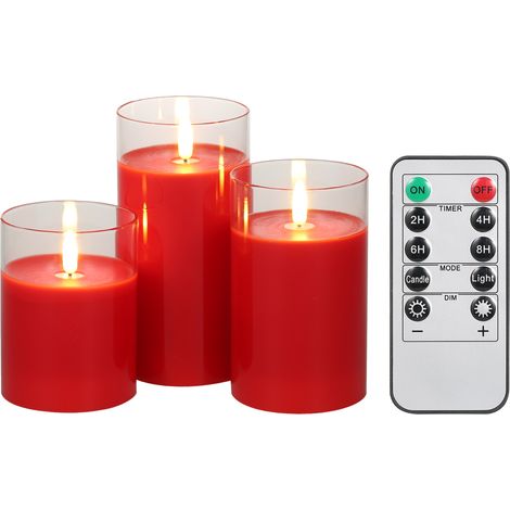 Flammenlose, flackernde Kerzen mit Timer und einstellbarer Helligkeit, 3-teiliges Set (Betrieb mit AA-Batterien) (1/5)