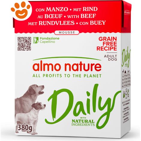 Almo Nature Dog Daily Grain Free Tetra Recart Mousse con Manzo - Confezione 380 Gr -