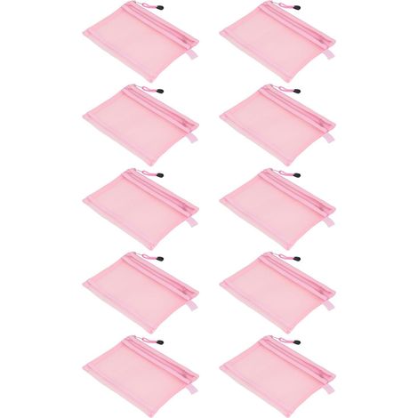 Lot de 10 sacs en maille à fermeture éclair - Double couche - Format A5 - Imperméables - En maille de nylon, Rose (1/5)