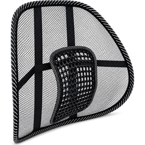 Supporto Lombare per sedia da ufficio ed Auto - Supporto in Tela Nera con fascette elastiche (1/5)