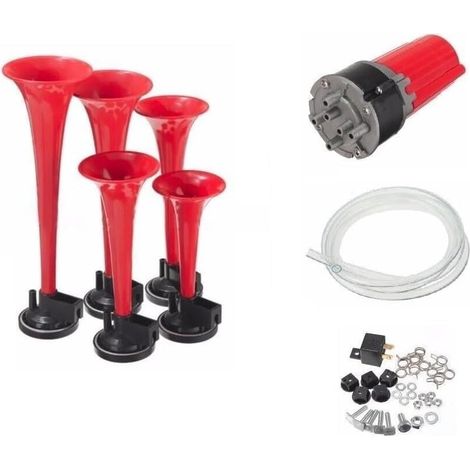 Clacson pneumatico da 115 dB - 5 melodie di tromba con compressore da 12 V - Clacson con melodia forte per auto, barca, camion - Installazione facile e suono imponente