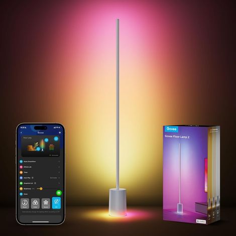 Lampadaire LED RGBIC, Lampe sur Pied Salon Compatible avec Alexa et Matter, 152cm Lampadaire Dimmable 1725lm avec Télécommande, Sync de Musique, 82 Modes Scène, Lampe de Chambre et Bureau, Gris (1/5)