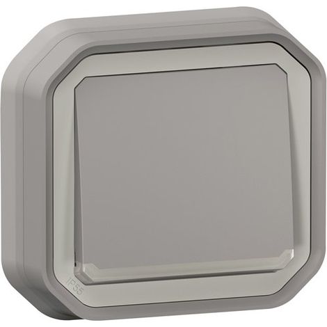 Poussoir NO lumineux voyant étanche Plexo 10A IP55 IK08 encastré - gris - LEG069832L (1/3)