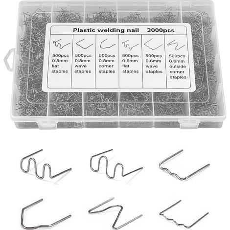 3000 PCS Plastic Welding Staples, 6 Types of Staples, Car Welding Staples, Welding Sticks for Car Bumper Repair, Body Welding, Stainless Steel Staples (1/5)