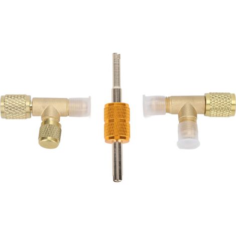 Conector en T de latón de 1/4" con núcleo, adaptador de conexión rápida, conectores en T de acceso para manómetros de vacío, refrigerantes R22, R12 y R134. (1/5)