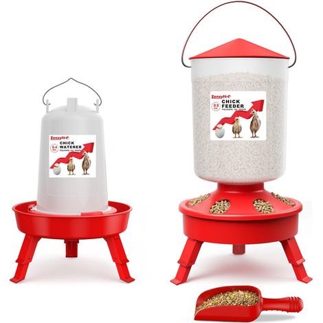 Kit Mangeoire et Abreuvoir pour Poussins 0.8 Gal / 0.4 Gal avec Pieds Pliables pour Volailles et Oiseaux (1/5)