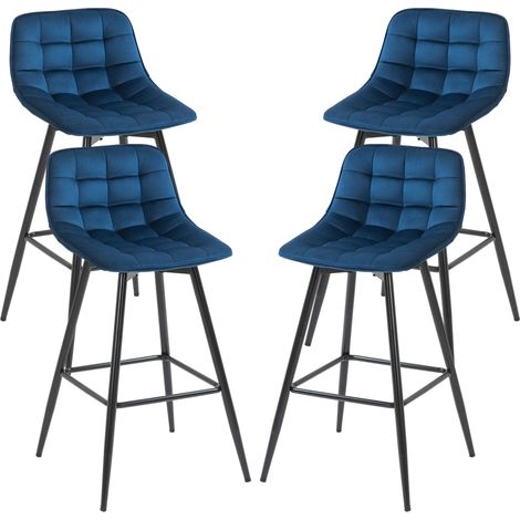 HOMCOM Set 4 Sedie Imbottite Sgabelli da Bar Stile Nordico Velluto Blu (1/5)