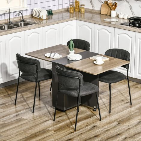 Table de repas pliable mobile sur roulettes 76 x 140 x 74 cm, espace de rangement composé de 2 tiroirs et d’un placard fermant pour cuisine domestique (1/5)