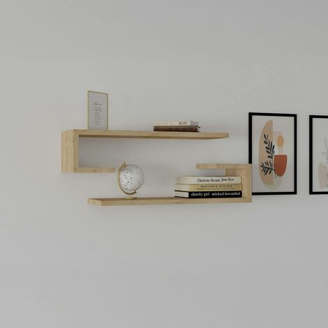Étagère murale effet bois clair avec retour (lot de 2) MARFA (1/4)