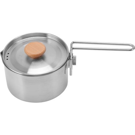 Théière de camping portable en acier inoxydable de 1 L avec couvercle et poignée amovible, idéale pour le camping, la randonnée et les pique-niques. (1/5)