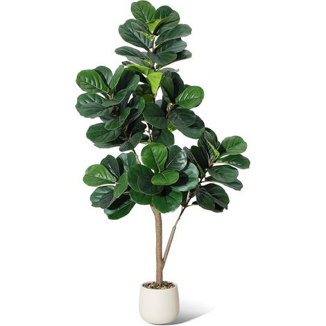 Ficus Lyrata Artificiel 150cm – Grand Arbre Décoratif avec 77 Feuilles, Plante Verte Réaliste en Pot Blanc 20cm pour Intérieur, Salon, Bureau – Cadeau de Crémaillère Idéal – Couleur Pierre (1/5)