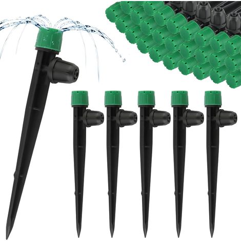 Goutteur Irrigation - 50 Pièces - Plastique Vert - Réglable 360 Degrés 8 Trous - Jardin Serre Potager - Pour Tuyau 4/7 Mm (1/5)