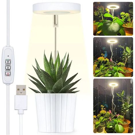 Vollspektrum-LED-Pflanzenlampe für Zimmerpflanzen, höhenverstellbares Wachstumslicht, 3 Helligkeitsstufen, automatische Abschalt-Timer 2/4/8 Stunden, für kleine Pflanzen (1/5)
