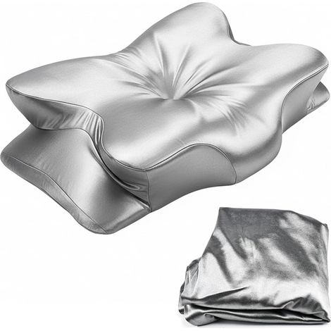 Taie d'oreiller pour Oreiller Ergonomique Cervical, Taie Oreiller Orthopédique Cervicales en Soie, Housse de d'oreiller de Remplacement Gris Respirant, Silk Pillowcase Anti Rides, 63x38x14 cm (1/5)
