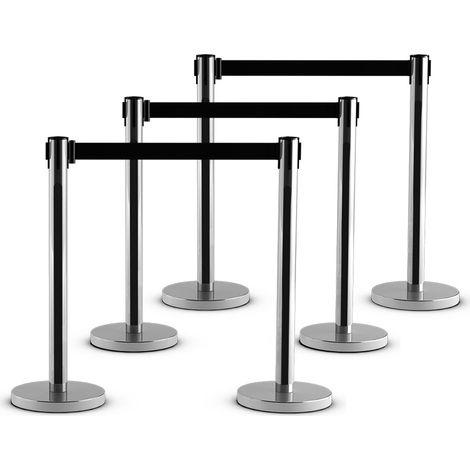 Set di 6 paletti guida con nastri retrattili 90 x 6,3 x 32 cm per regolazione del pubblico design nero in acciaio inossidabile 200020740