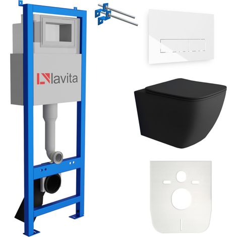 Bâti-support Lavita LAV 101 à 40 cm + WC Onil Black sans bord + plaque de commande LAV 200.3.1 Blanc Kit complet WC (1/5)
