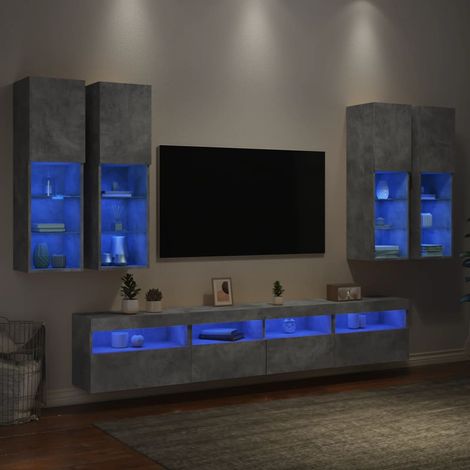 7-tlg. TV-Wohnwand mit LED-Leuchten Betongrau vidaXL (1/5)
