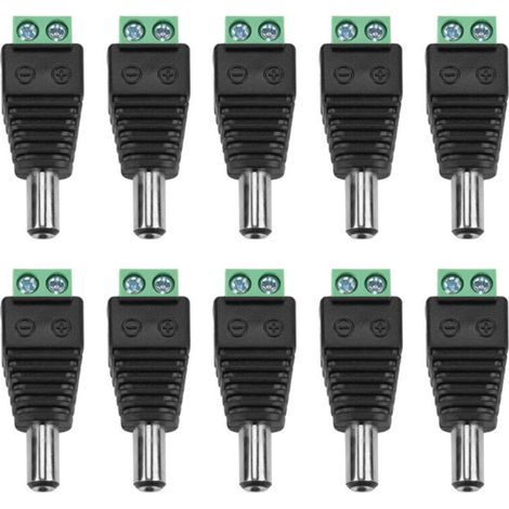 Male Connector Plug Set 12v DC (5.5 x 2.1 mm) 2 Pin DC Power Jack Adapter Screw Terminal Connector For CCTV Camera LED Strip (10 Pieces) (1/5)