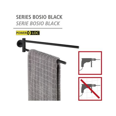 Porte-serviettes WENKO Bosio noir mat sans perçage 5,5 cm support serviettes salle de bain accessoires salle de bain fixation murale sans perçage porte-serviettes inox power-loc design industriel (1/4)