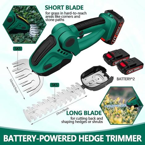 Taille-haie et cisaille à gazon sans fil 24 V avec 1500 mAh, lames SK5 de 12 cm/23 cm, cisaille à gazon pour jardin et pelouse (1/4)