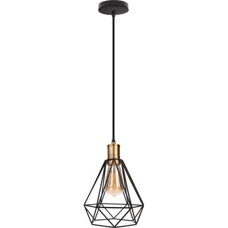 Rétro Lampe Suspension en Cage Industrielle Noir Plafonnier Luminaire Fer Forge pour Salon Chambre (1/4)